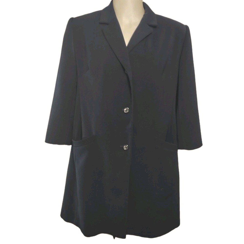 Fleet Street Blazer Jacket Women XL Black Lined Longline 3/4 Sleeve Professional